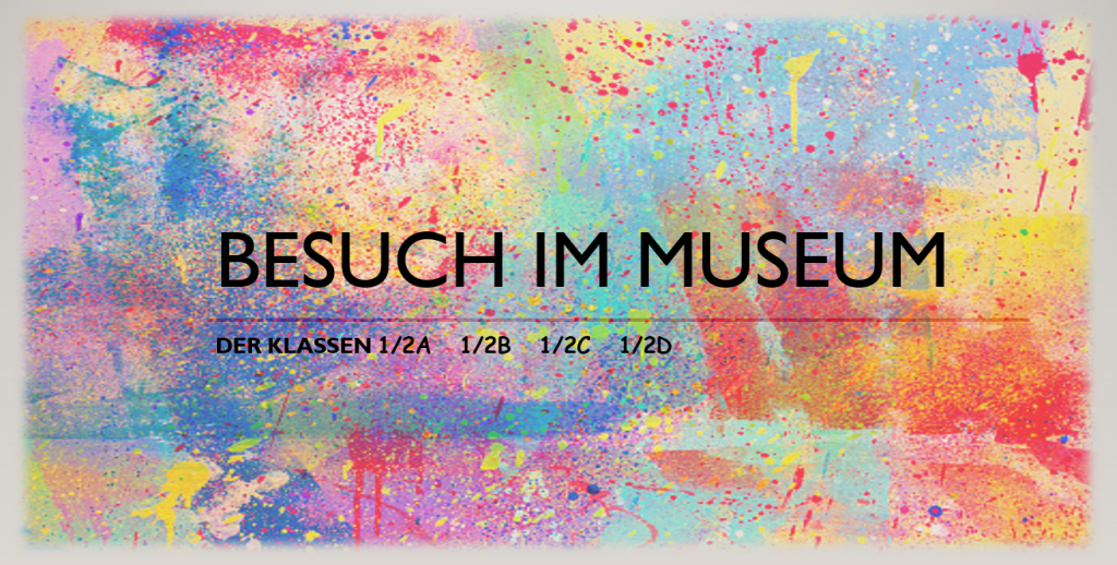 Buntes Kunstwerk mit Museum Besuch Ankündigung