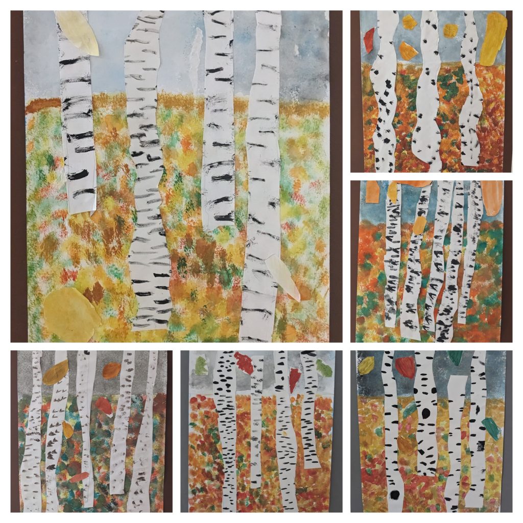 Handgemalte Birkenbäume in herbstlicher Landschaft Kunstwerk