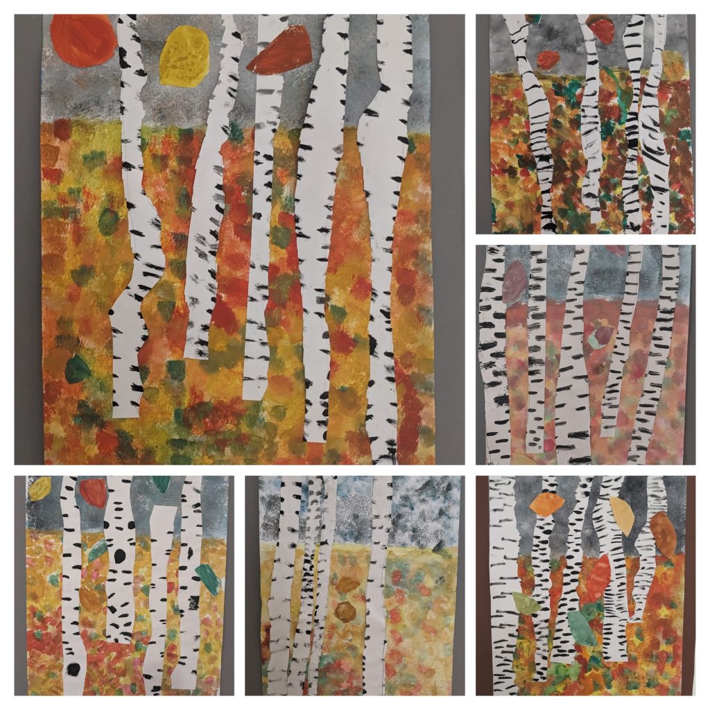 Bunte Birkenbäume im herbstlichen Waldgemälde