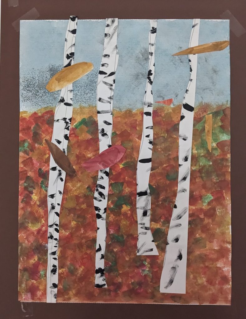 Herbstliche Birkenbäume im abstrakten Kunststil.