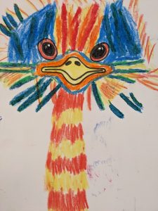 Bunte Vogelzeichnung mit leuchtenden Farben und Details