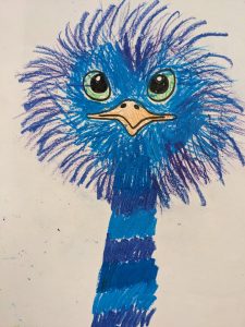 Buntes Straußenkunstwerk mit großen Augen Illustration