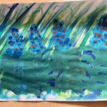 Bunte Malerei mit Blumen und Blättern auf Papier