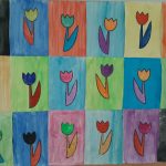 Bunte Tulpenmalereien auf verschiedenen farbigen Hintergründen