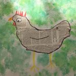 Zeitungshuhn auf grünem Hintergrund gemalt Kunstwerk