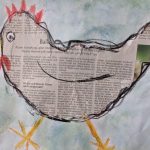 Bunte Collage eines Huhns aus Zeitungspapier