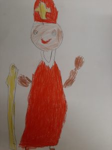 Kindergemaltes Bild eines fröhlichen Weihnachtsmanns