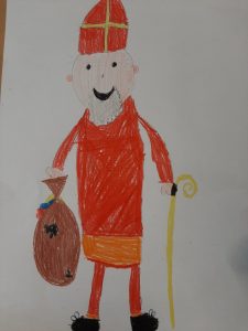 Kindgerechte Zeichnung vom Nikolaus mit Bischofsstab