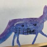 Aquarellfuchs mit Waldmotiv und Sternenhimmelkunst
