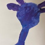 Blaues und lila abstraktes Gemälde auf Papier