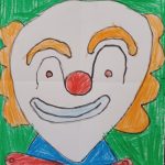 Buntes Kinderbild von einem fröhlichen Clown.