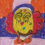 Buntes Clown-Gemälde mit lebhaften Farben und Hut