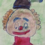 Buntes Kinderbild eines Clowns mit Hut