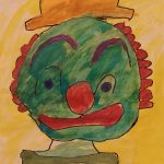 Buntes Clown-Gemälde mit Hut und Lächeln