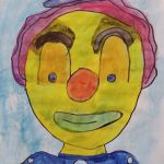 Buntes Clown-Gemälde mit lustigem Ausdruck Gesicht