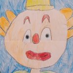 Bunt gezeichneter Clown mit gelbem Hut