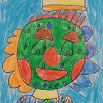 Buntes abstraktes Gesicht Kinderzeichnung kreativ Kunst