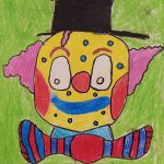Bunt gezeichneter Clown mit schwarzem Hut