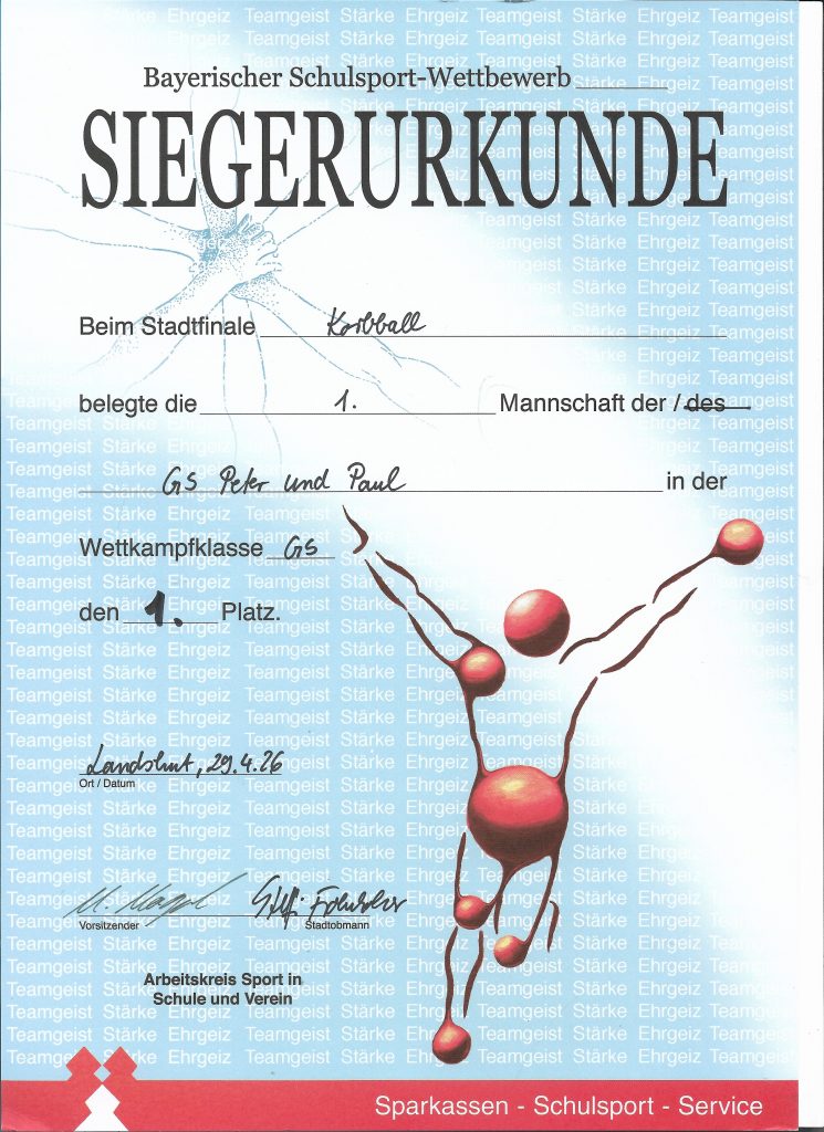 Urkunde Bezirksfinale